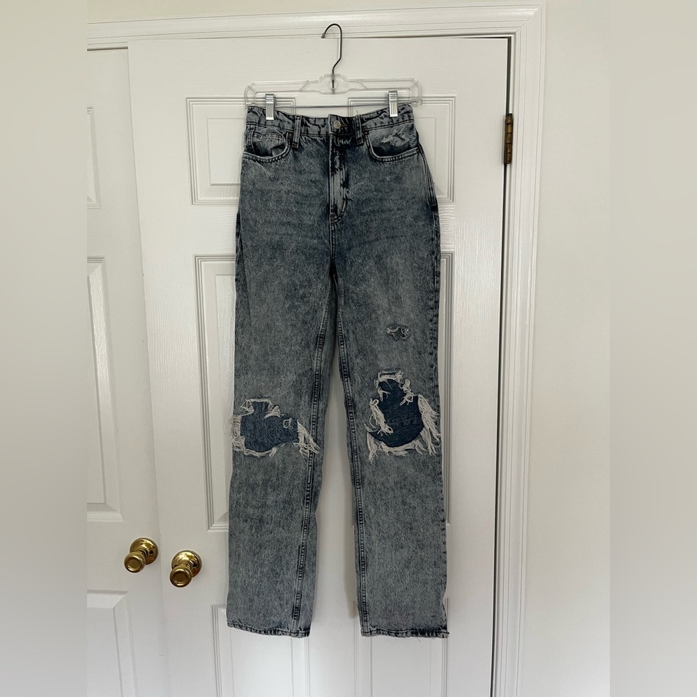 We The Free Women's Acid Washed Distressed Wide Leg Jeans Size 27